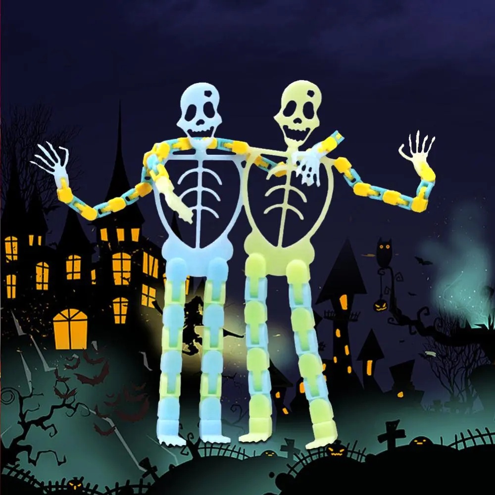 Halloween Dressing Skeleton Halloween Novelty Luminous Human Skeleton Toy/Kreatif DIY Neon Tengkorak Mainan Dengan Stand Ponsel/Anti-Stres Blok Bangunan Hadiah Paty/