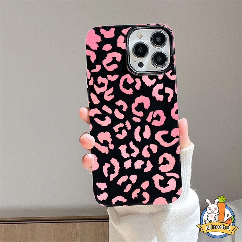 IPHONE Casing Motif Leopard Pink Mewah Kompatibel Untuk Iphone14 13 12 11 Pro Max X Xr Xs Max 8 7 6 6s Plus SE 2020hitam Sederhana Casing Ponsel Silikon Ultra-Tipis Shockproof Frame Back Cover