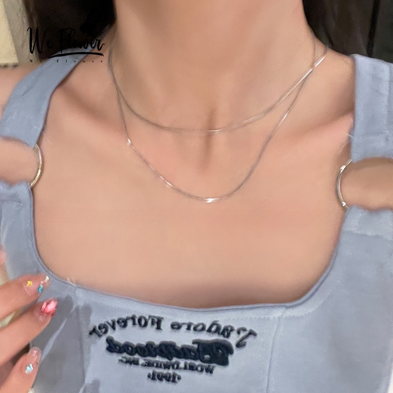 We Flower Minimalis s925 Perak Double Layer Rantai Ular Choker Kalung Untuk Wanita Pria Pakaian Sehari-Hari Kasual Perhiasan Aksesoris