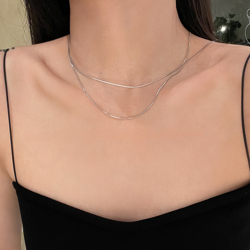 We Flower Minimalis s925 Perak Double Layer Rantai Ular Choker Kalung Untuk Wanita Pria Pakaian Sehari-Hari Kasual Perhiasan Aksesoris