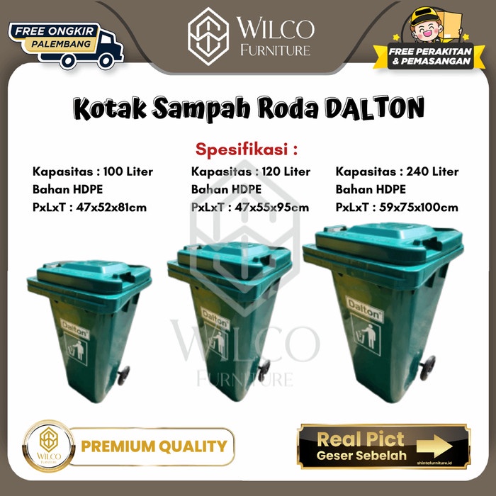 Tong Sampah Roda Dalton / Kotak Sampah HDPE / Tampat Sampah Sekolah - 100 L