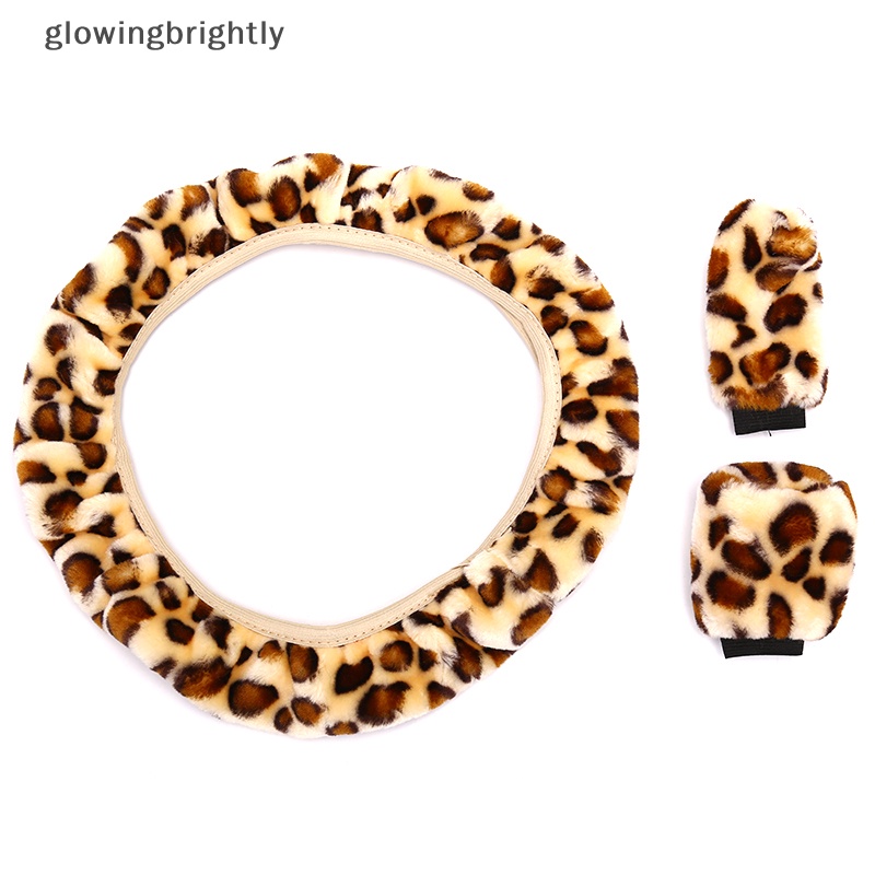 [glowingbrightly] 3pcs/set Leopard Bulu Halus Mewah Penutup Setir Musim Dingin Aksesoris Mobil TFX