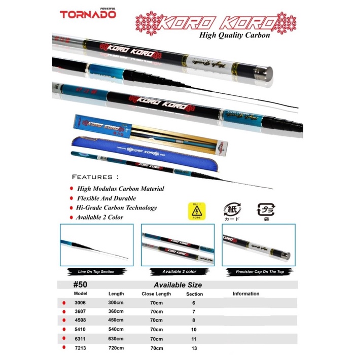 Joran Pancing TORNADO Koro Koro Tegeg Tegek Carbon Tongkat Stik Murah - 300cm, acak ORIGINAL