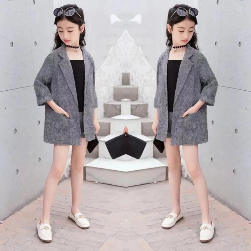 COD JAS ANAK CEWEK PEREMPUAN / JAS BLAZER ANAK LIST HITAM ABU PINK