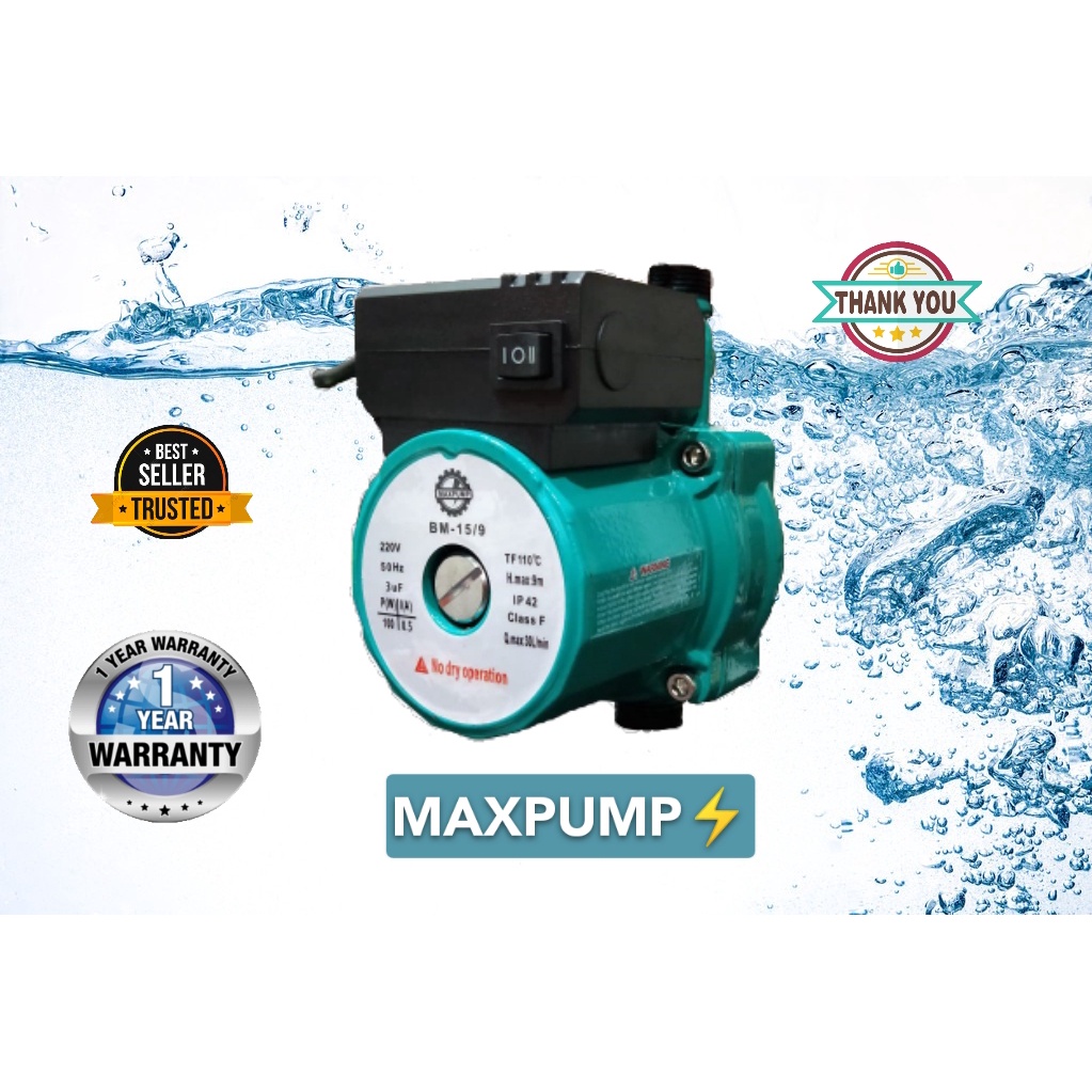 Pompa Air Maxpump BM15/9 Booster 100W Silent Mesin Pendorong Otomatis Water Heater