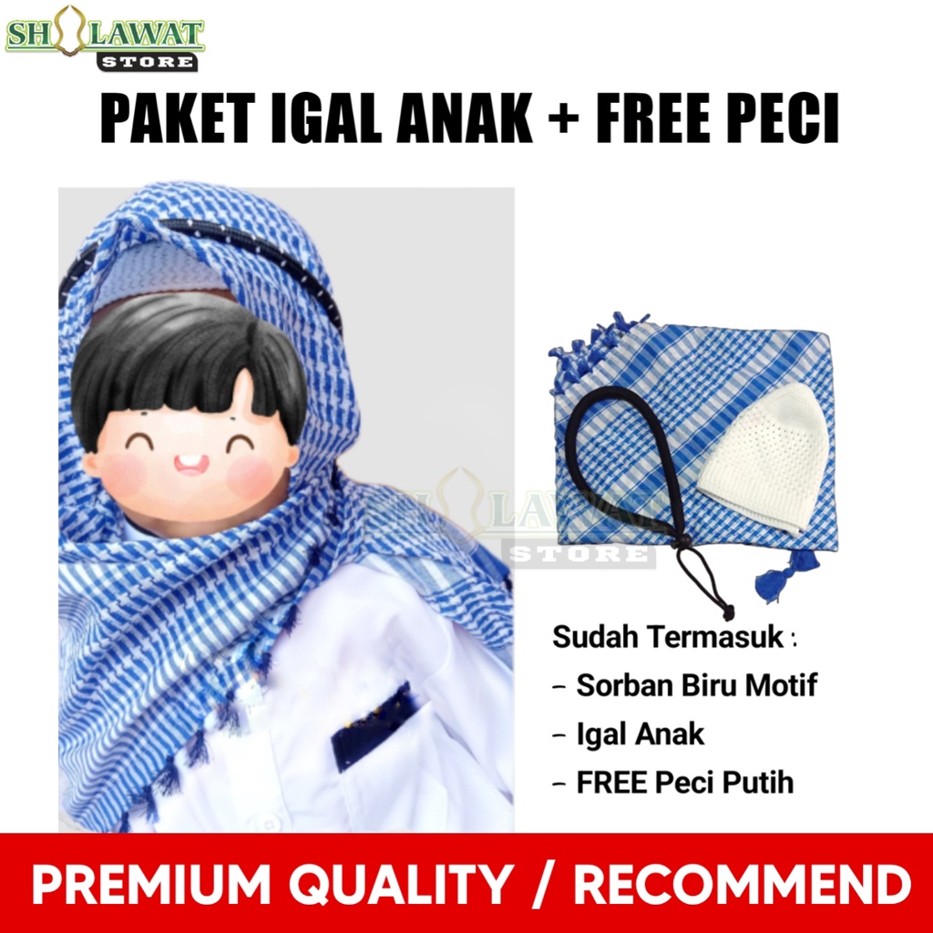 Sorban Kepala Anak Laki Laki / Igal Anak Laki Laki / Sorban Arafat Anak Plus Igal Pengikat Sorban / 