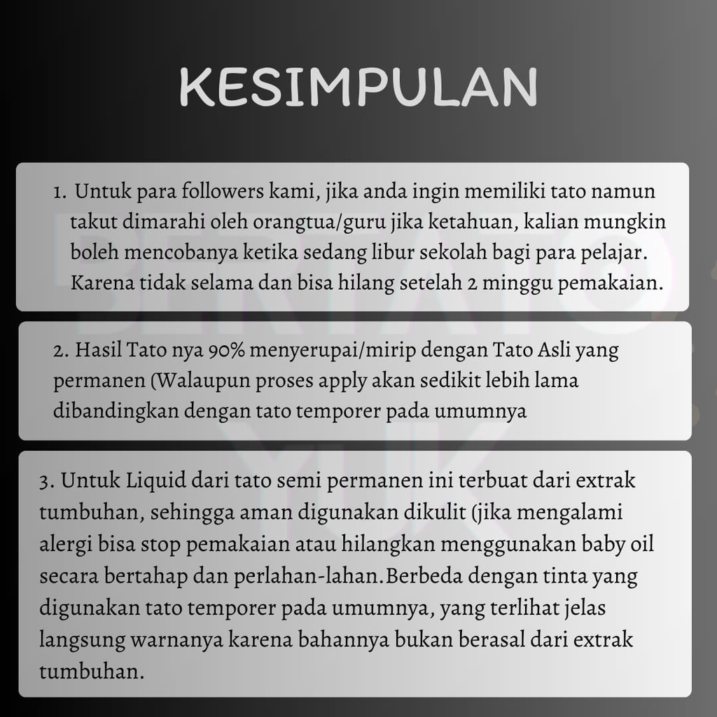 BERTATO-Stiker tato temporer semi permanen Seri TM-08 / Tato temporer anti air semi permanen /