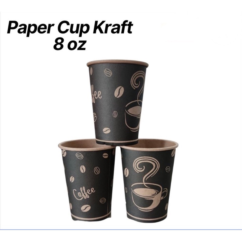 PPS - PAPER CUP 8OZ / GELAS KERTAS MOTIF KOPI CUP COFFE ISI 50 PCS