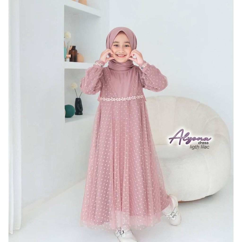 Aliona Kids Gamis Muslim Modern Kekinian Matt Cringkle Airflow Apk Renda Premium All Size Fit To 6-8 Tahun