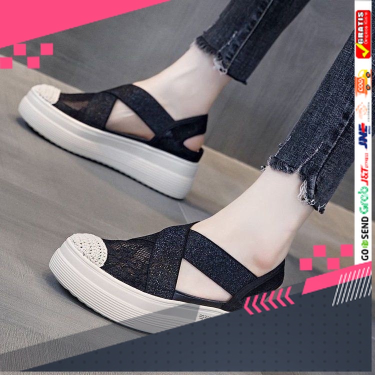 UKURAN SIZE 37 38 39 40 41 42 43 44 45 /Sepatu tanpa tali hitam putih Spatu Kets Sneakers import D5B