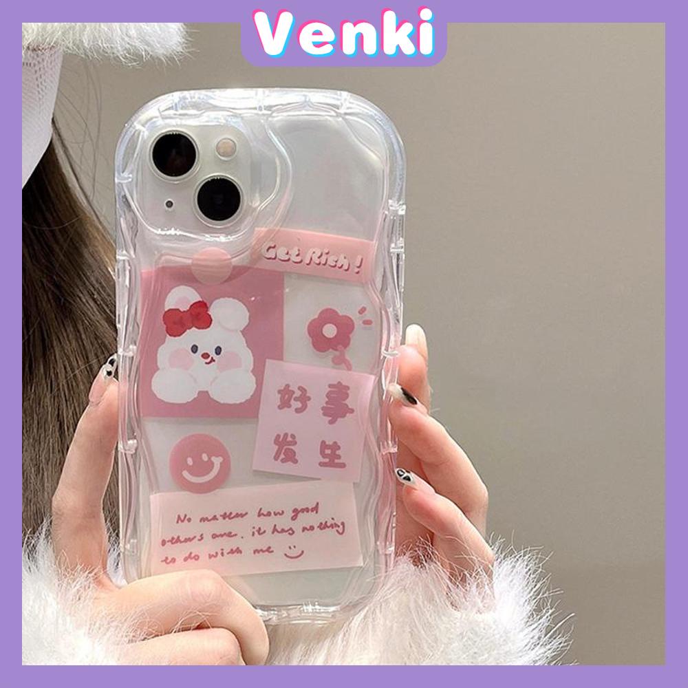 Case iPhone 11 Pro Max TPU Soft Clear Pink Curved Wave Case Cute Cartoon Rabbit Camera Protection Shockproof For iPhone 14 13 12 11 Plus Pro Max 7 Plus X XR