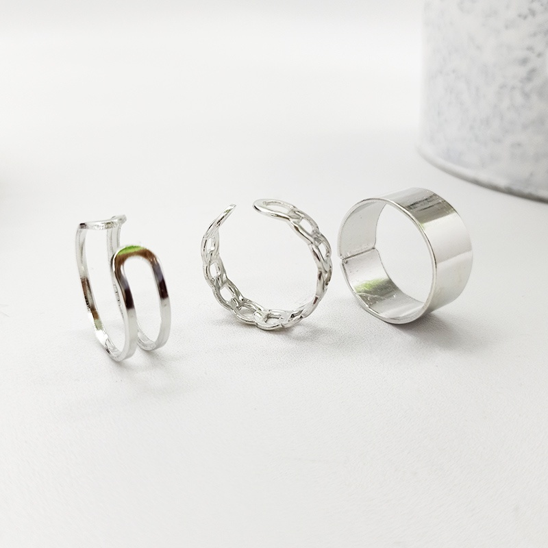 Cincin Titanium Wanita Korea Emas Silver Aksesoris Perhiasan 1 Set 3 Pcs Gaya Retro CNC16