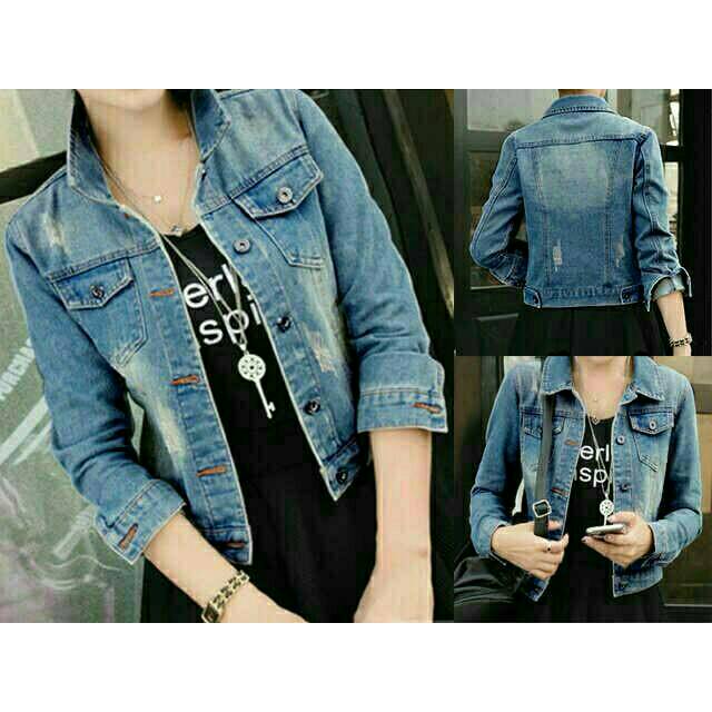 TERLARIS Jaket Jeans Denim Jacket Wanita Ripped Hype Label Prada Jacket