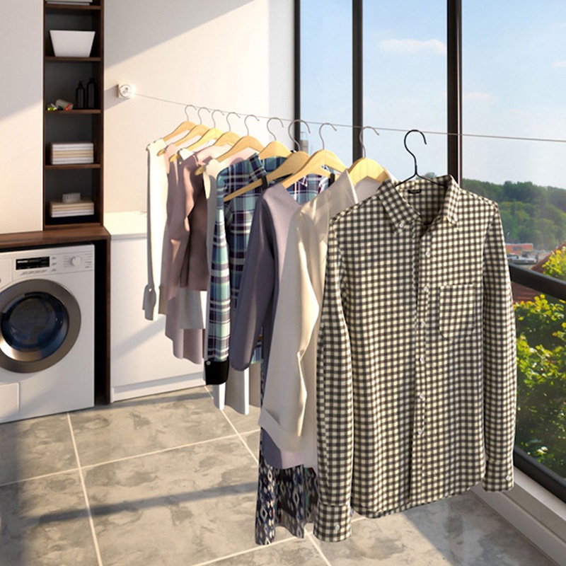 Jemuran Baju Portable Indoor Outdoor Retractable Tali Clothesline Bahan Stainless/Tali Jemuran Pakaian 4.2Meter Super Praktis