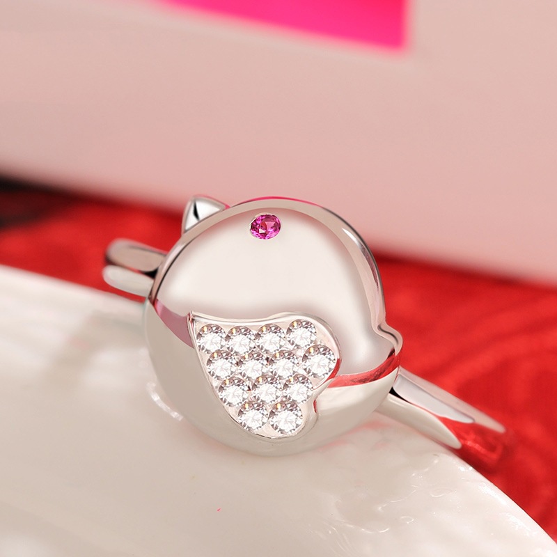 Goldkingdom Aksesoris Perhiasan Fashion Ready Stock Cincin Zodiak Perak, Cincin Terbuka Ayam Cinta Mulut Hidup Wanita