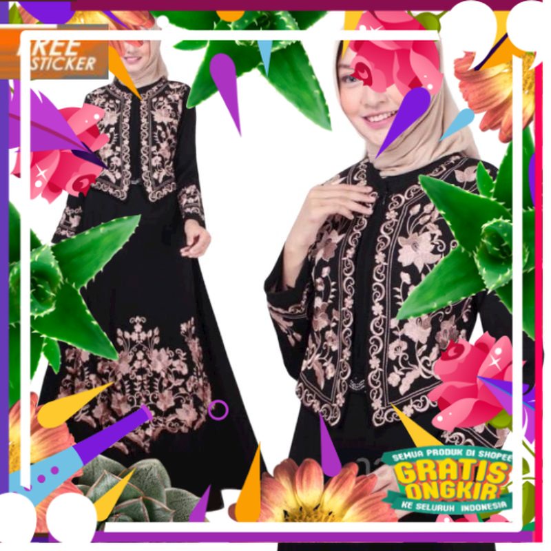 Abaya Basic Hitam Syari Turki Gamis Terbaru Gamis bordir Busui Letizia/ solat sholat ied idul adha
