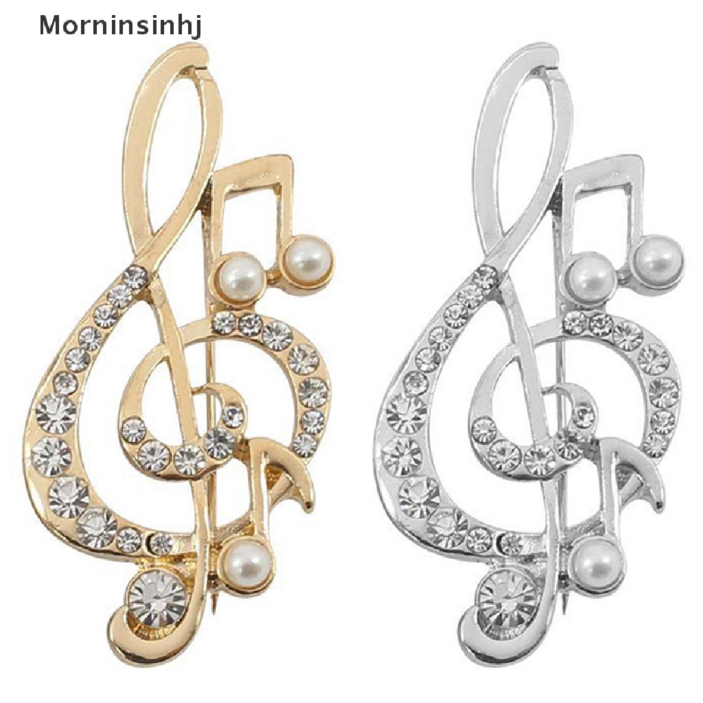 Mornin Fashion Berlian Bros Berlian Imitasi Musik Note Brooch Pin Trendi Mutiara Imitasi Bros Wanita Pernikahan Pin Hadiah Pesta id