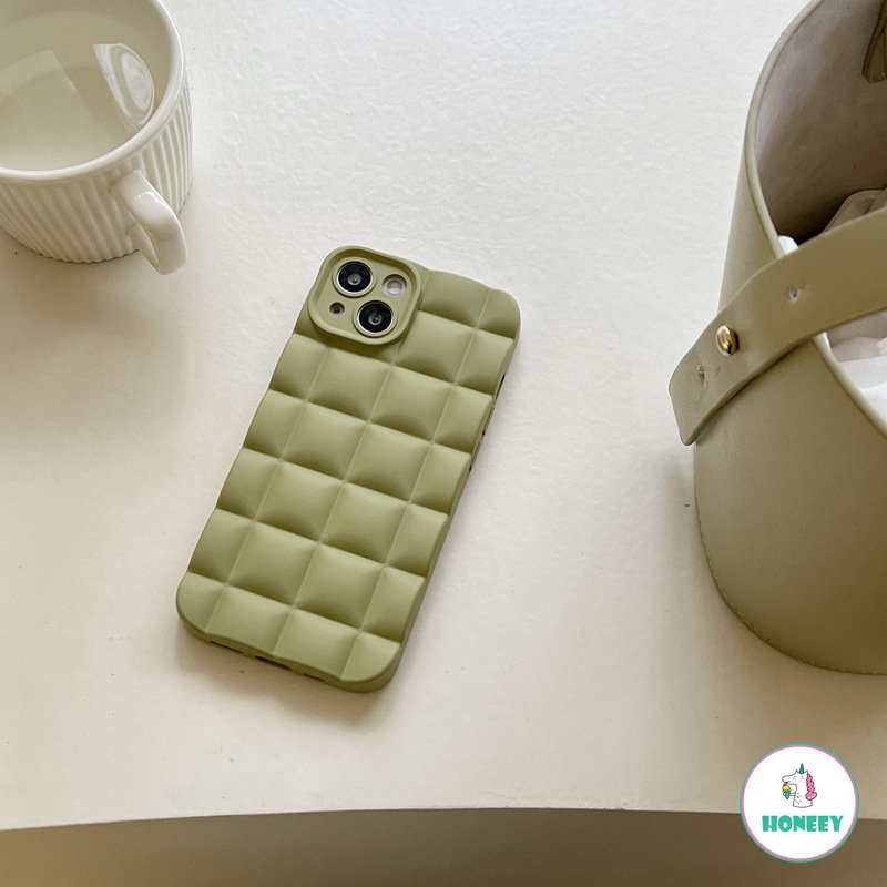 Mewah Lucu Warna Solid Color Grid Matte Soft Phone Case Untuk iPhone 14 Pro Max11 13 12 Silikon Lembut Indah Ponsel Penutup Belakang