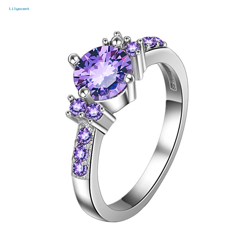 Lilyscent Mewah Wanita Faux Amethyst Hias Jari Cincin Pernikahan Pertunangan Perhiasan Hadiah