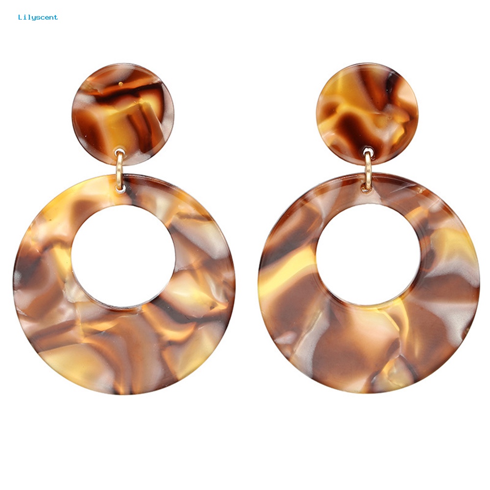 Lilyscent Vintage Wanita Berongga Bulat Geometris Menjuntai Ear Stud Earrings Pesta Perhiasan Hadiah