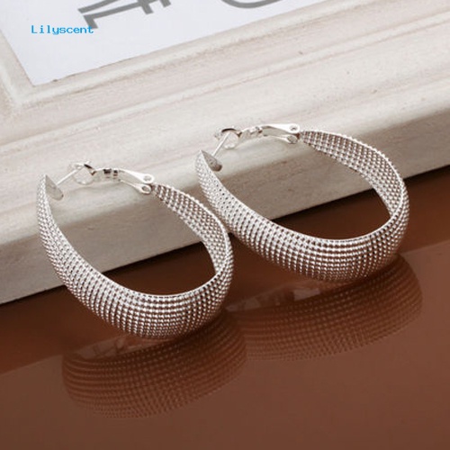 Lilyscent 1pasang Fashion Wanita Gaya Korea Enclosure Hoop Earrings Perhiasan Berlapis Perak