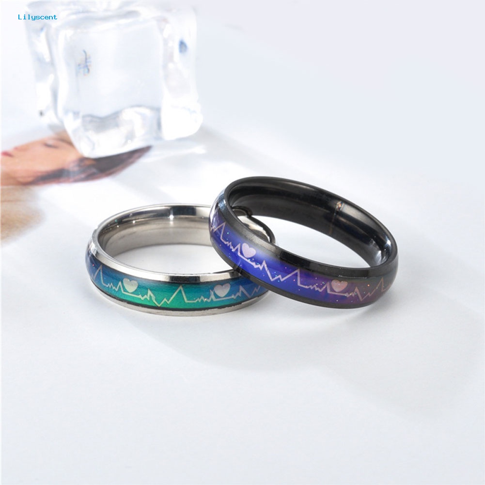 Lilyscent Fashion Pria Wanita Mood Changing Color Heart Beat Cincin Pesta Perhiasan Pasangan Band