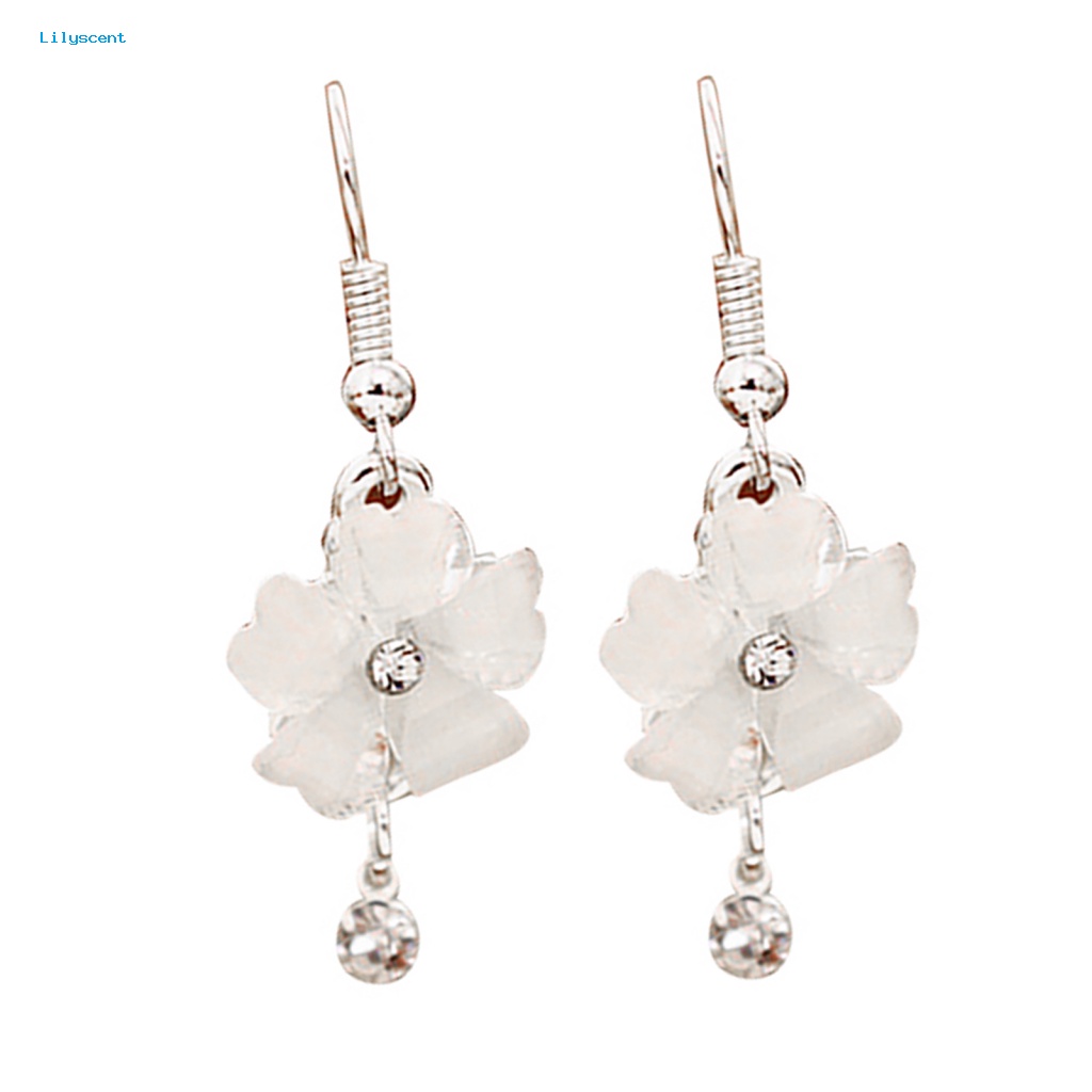 Lilyscent Women Drop Earrings Untuk Pacaran Wanita Bunga Berlian Imitasi Menjuntai Anting Eye-catching