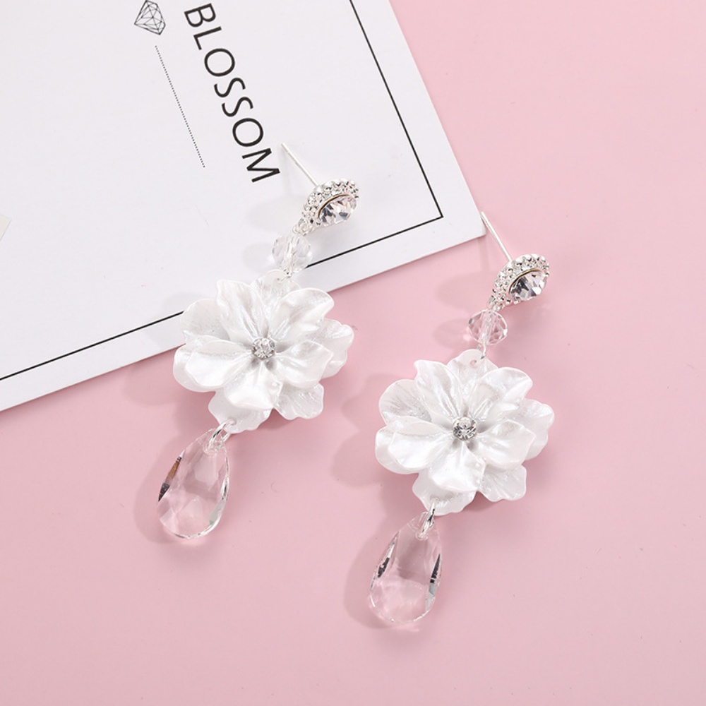 Deartiara Edisi Korea Sen Series Anting Gardenia Putih Anting Fashion Temperamen Bunga Tetes Anting