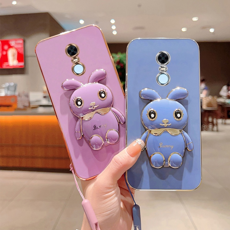 REDMI Andyh Case Handphone Untuk Xiaomi Redmi5Plus Kartun Lucu Kelinci Kecil Tepi Lurus Soft Shell Mengirim lanyard Silikon