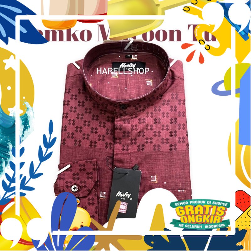 Kemko / Kemeja koko harley warna maroon tangan panjang/ Pink Coklat Maron khaki ungu