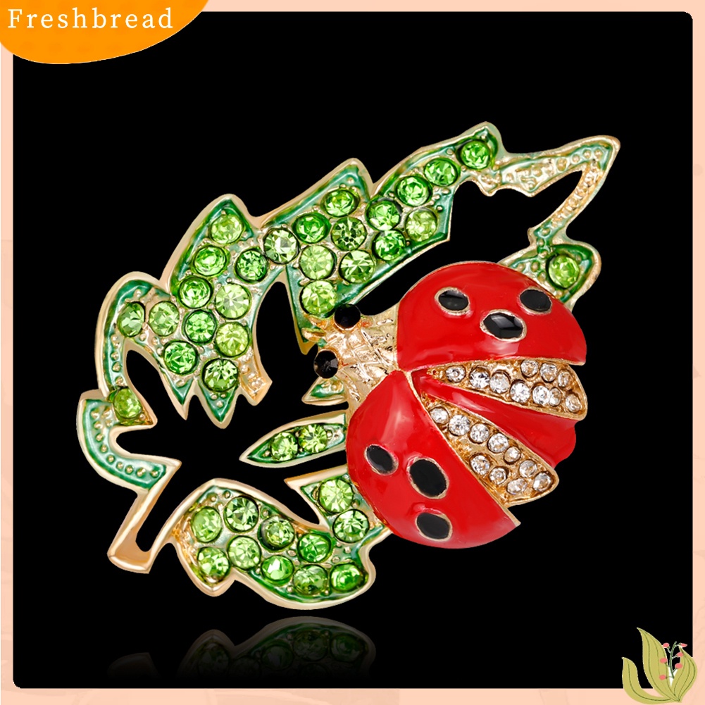 &lt; Freshbread &gt; Fashion Wanita Berlian Imitasi Ladybird Bentuk Daun Bros Pin Gaun Syal Aksesori