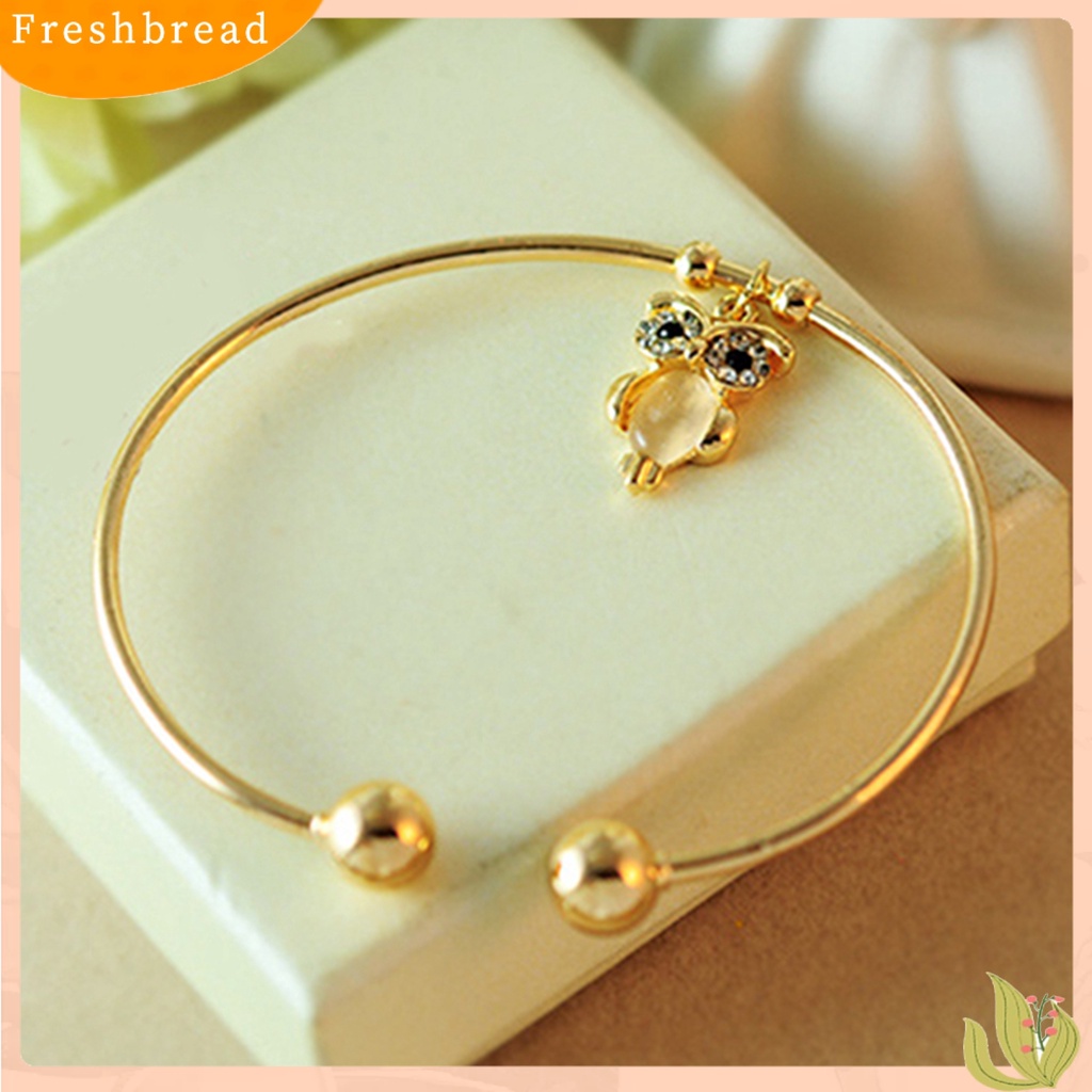 &lt; Freshbread &gt; Fashion Wanita Burung Hantu Berlian Imitasi Opal Imitasi Berlapis Emas Cuff Gelang Bukaan Bangle