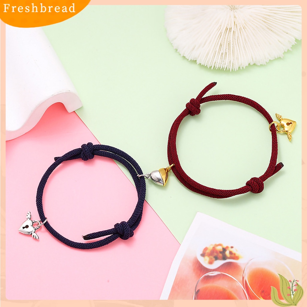 &lt; Freshbread &gt; 1pasang ic Gelang Nilon Tali Tangan Buatan Tangan Adjustable Electroplating Liontin Tidak Luntur Hias Pecinta Menarik Atraksi Hati Gelang Perhiasan Aksesori