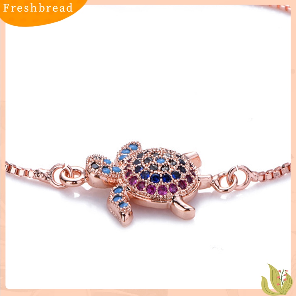 &lt; Freshbread &gt; Turtle Gelang Adjustable Shiny Colorful Rhinestones Sparkling Geometric Hias Hadiah Wanita Gadis Penyu Laut Gelang Perhiasan Mungil Untuk Pacaran