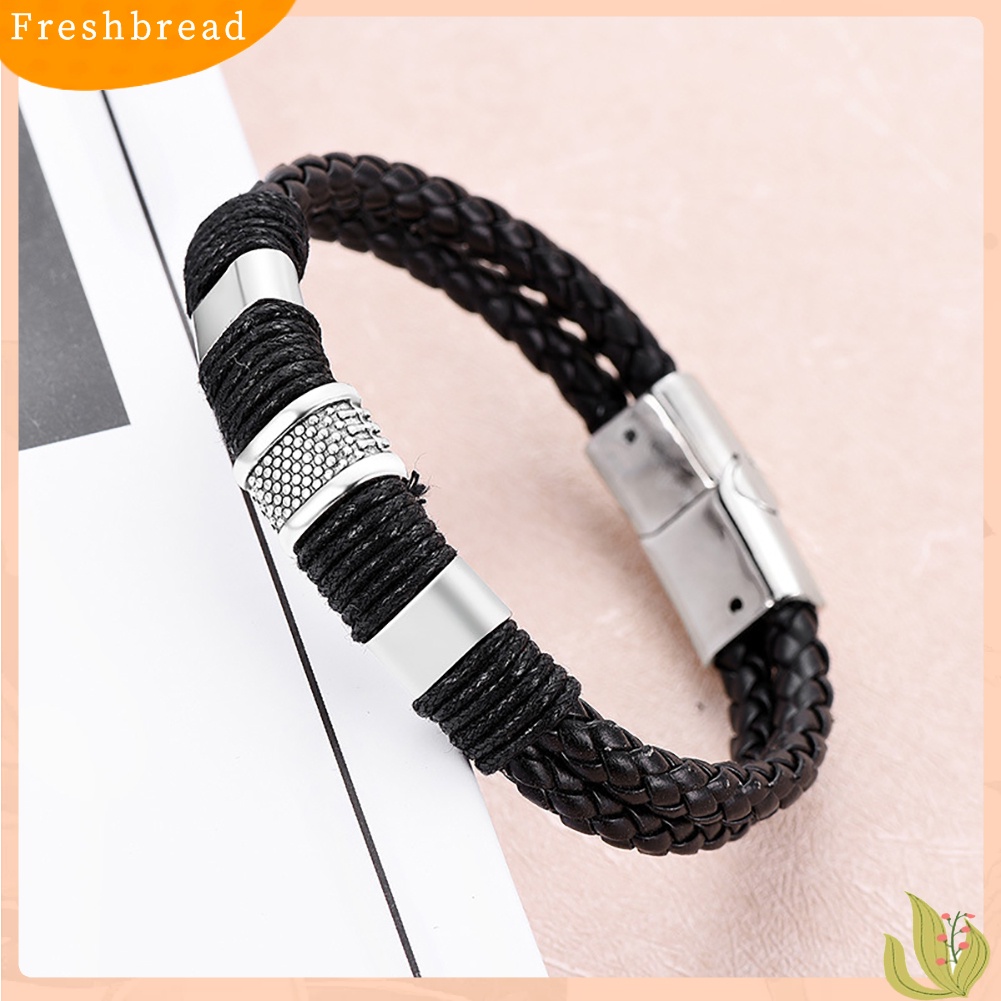 &lt; Freshbread &gt; Unisex Fashion Perhiasan Dekorasi Kulit Imitasi Kepang Tali Gesper Gelang Bangle