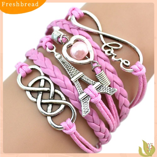 &lt; Freshbread &gt; Wanita Eiffel Tower Cuff Multilayer Kulit Imitasi Gelang Persahabatan Bangle Rantai