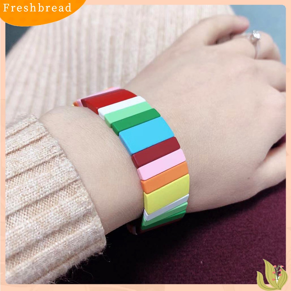 &lt; Freshbread &gt; Fashion Pria Wanita Pelangi Manik-Manik Persegi Pesona Gelang Bangle Perhiasan Hadiah Xmas