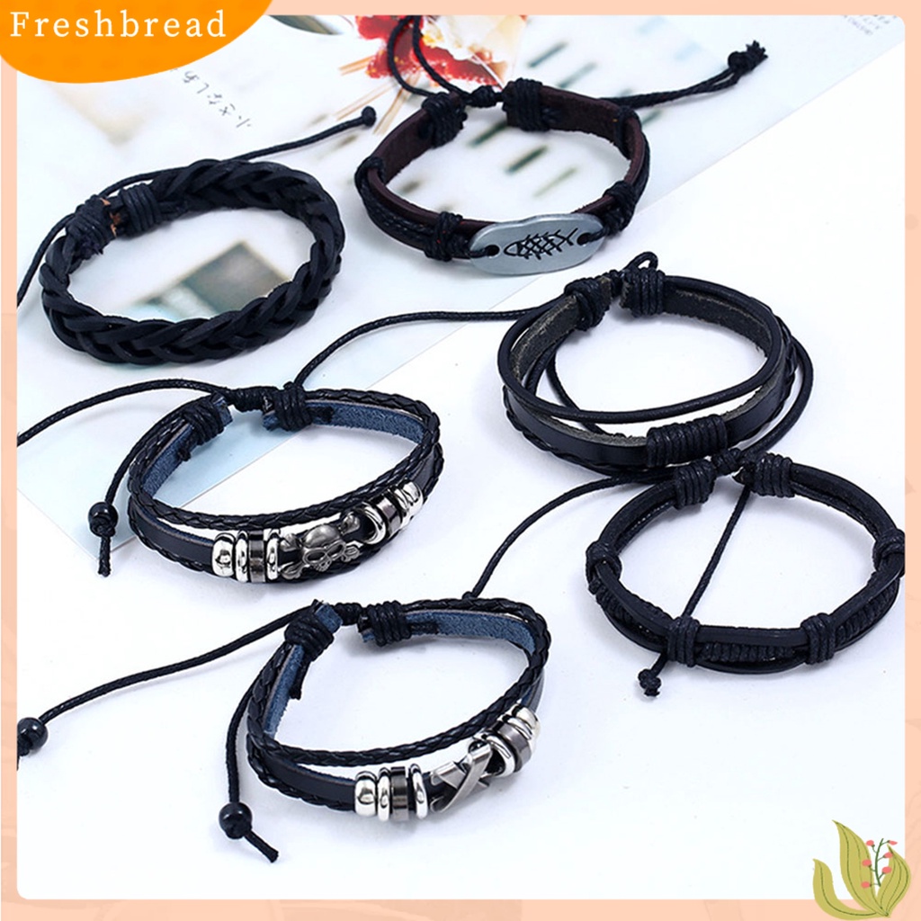 &lt; Freshbread &gt; 6Pcs/Set Gelang Multilayer Tali Vintage Kulit Imitasi Lembut DIY Punk Bangle Untuk Pacaran