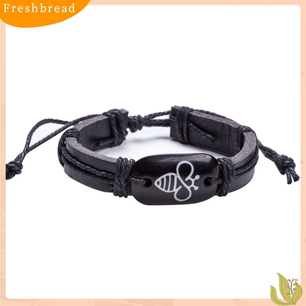 &lt; Freshbread &gt; Lovely Bee Fashion Gelang Tali Kulit Imitasi Pria Wanita Perhiasan Hadiah Ulang Tahun