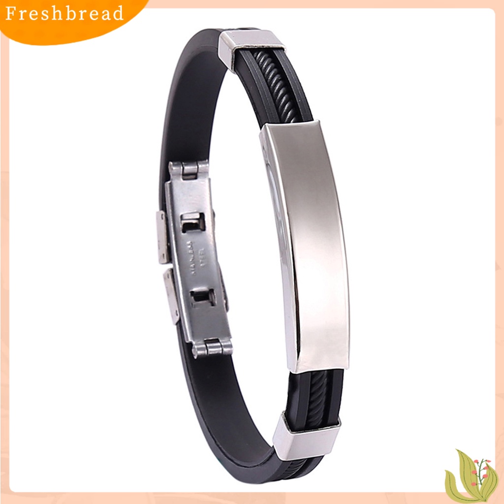 &lt; Freshbread &gt; Pria Gelang Silikon Elastis Adjustable Gesper Minimalis Poles Hias Dekorasi Bebas Alergi Trendi Pria Gelang Stainless Steel Aksesori Perhiasan