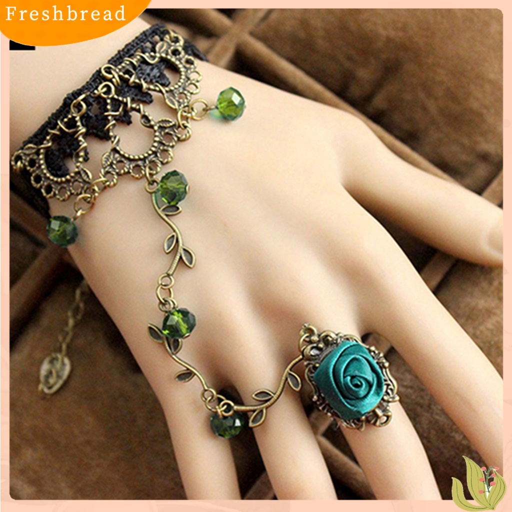 &lt; Freshbread &gt; Gothic Perhiasan Wanita Renda Bunga Tangan Budak Rantai Cincin Harness Gelang Hadiah