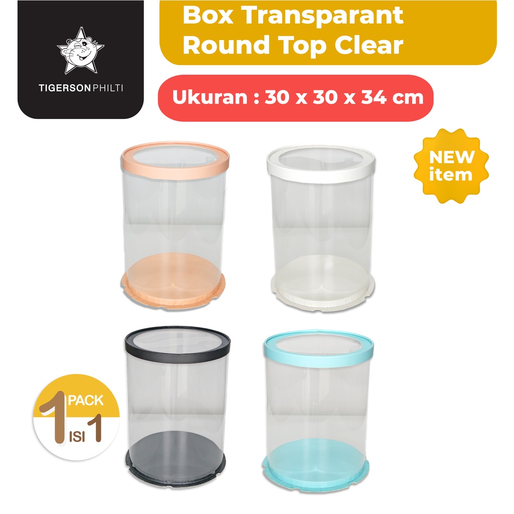 

Cake Box Top Clear Round Mika Transparant/ Packaging Kue 30x30x34 cm