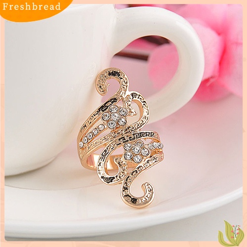 &lt; Freshbread &gt; Cincin Nada Emas Antik Wanita Berlian Imitasi Bertatahkan Cincin Perhiasan Pertunangan