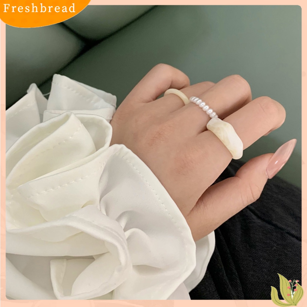 &lt; Freshbread &gt; 3Pcs Cincin Jari Geometris Dekorasi Wanita Semua Pertandingan Mutiara Imitasi Rings Perhiasan Hadiah