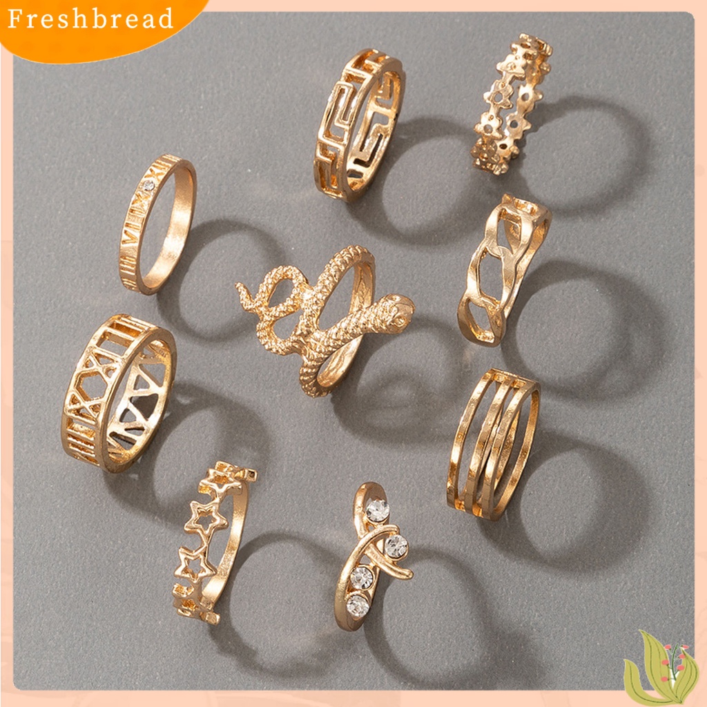 &lt; Freshbread &gt; 9Pcs/Set Cincin Gothic Desain Hollow Perhiasan Aksesori Tahan Aus Shiny Bentuk Ular Cincin Wanita Untuk Outdoor