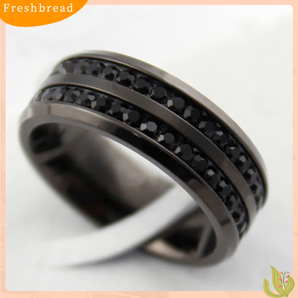 &lt; Freshbread &gt; Band Ring Berlian Imitasi Dekorasi Perhiasan Hadiah Stainless Steel Pria Dan Wanita Band Finger Ring Untuk Pesta