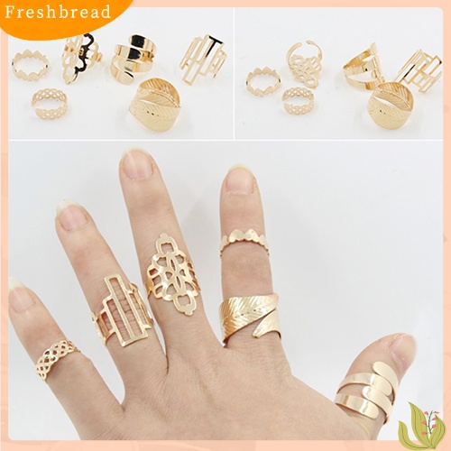 &lt; Freshbread &gt; 6 Pcs Fashion Wanita Nada Emas Daun Hati Berongga Midi Knuckle Finger Rings Set