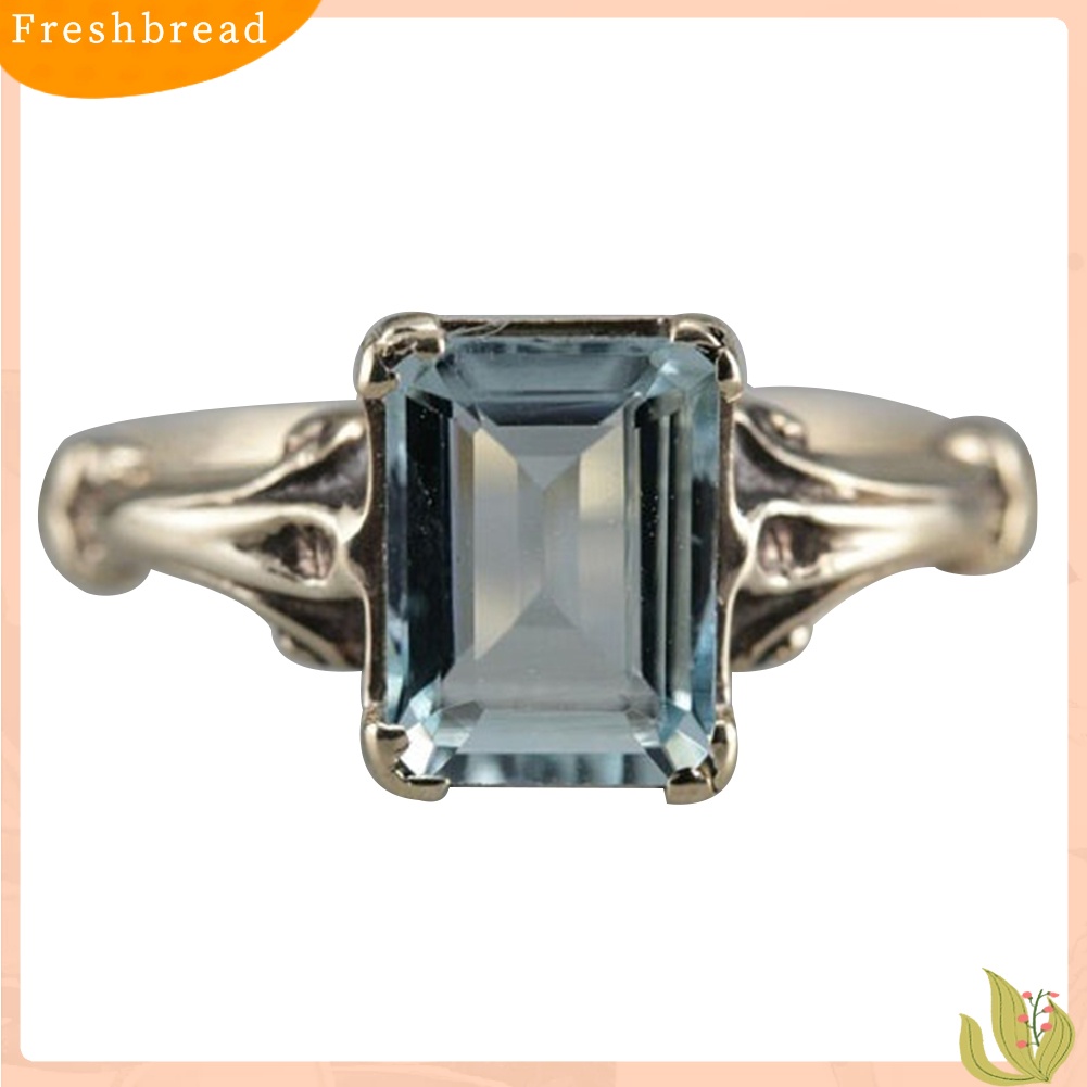 &lt; Freshbread &gt; Wanita Elegan Faux Square Topaz Cincin Pengantin Pernikahan Pertunangan Pesta Perhiasan Hadiah