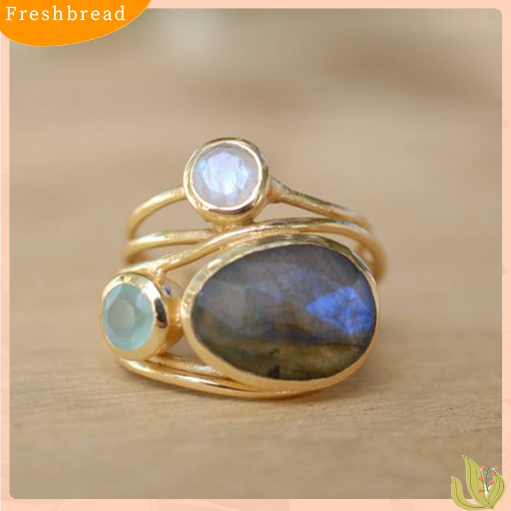 &lt; Freshbread &gt; Vintage Irregular Multilayer Buatan Moonstone Wanita Jari Cincin Perhiasan Hadiah