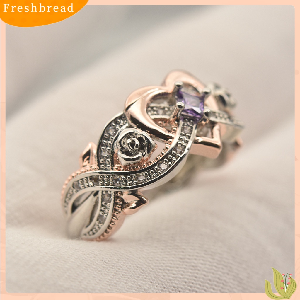 &lt; Freshbread &gt; Wanita Cincin Berlian Imitasi Mengkilap Hias Electroplating Geometris All-match Dekorasi Cubic Zirconia Desain Bunga Mawar Ladies Heart Ring Jewelry Untuk Pakaian Sehari-Hari